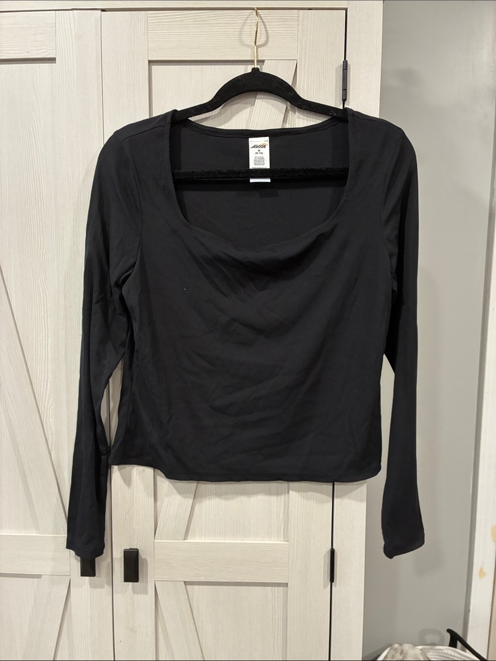 Avia Black Long Sleeve Scoop Neck Top